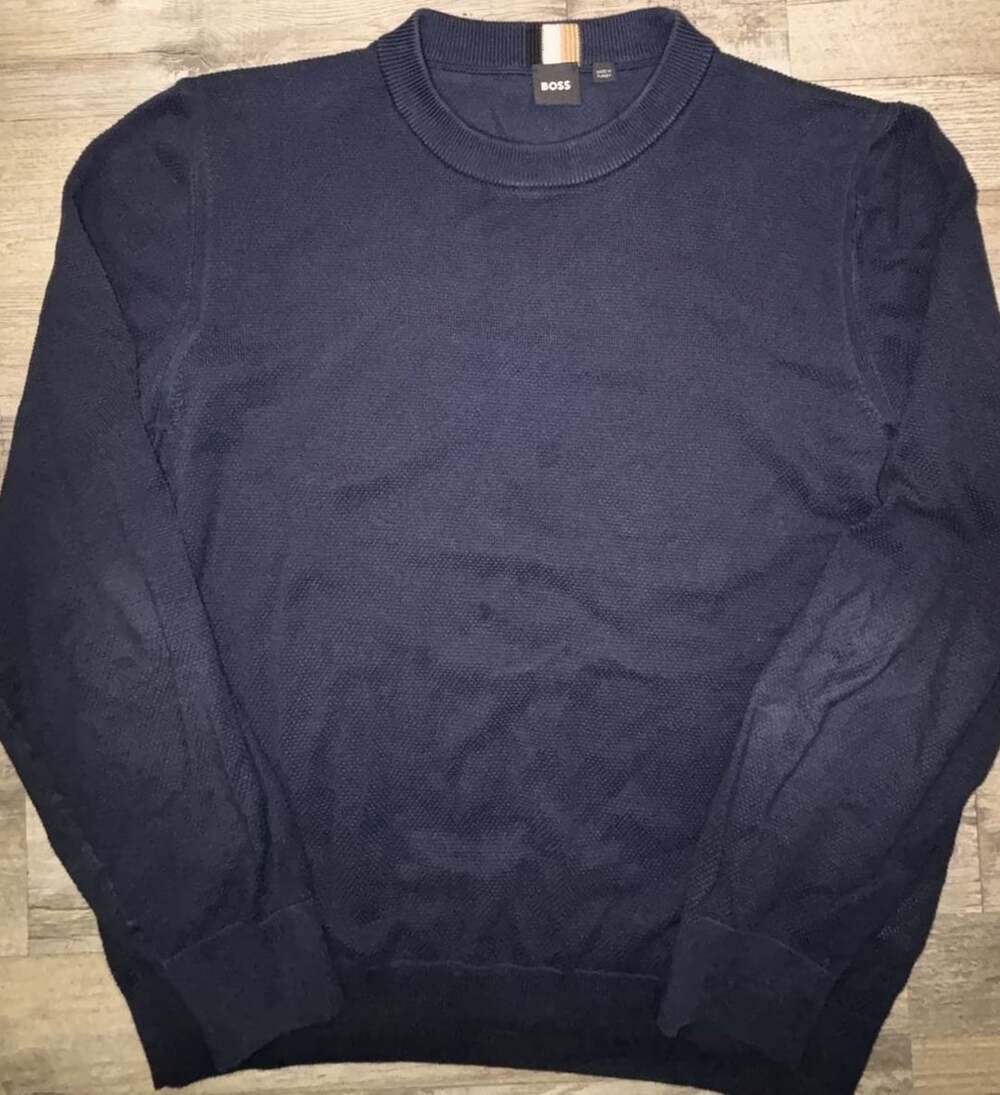 Hugo Boss Crew Neck Sweater Size L Blue Cotton Long Sleeve Pullover